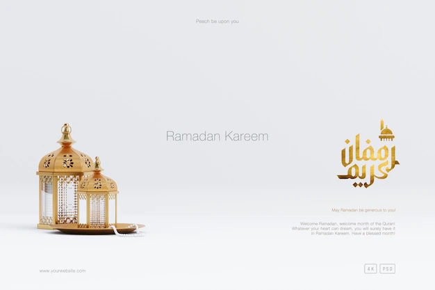 Free PSD | Islamic ramadan greeting background composition with arabic lanterns and ornaments