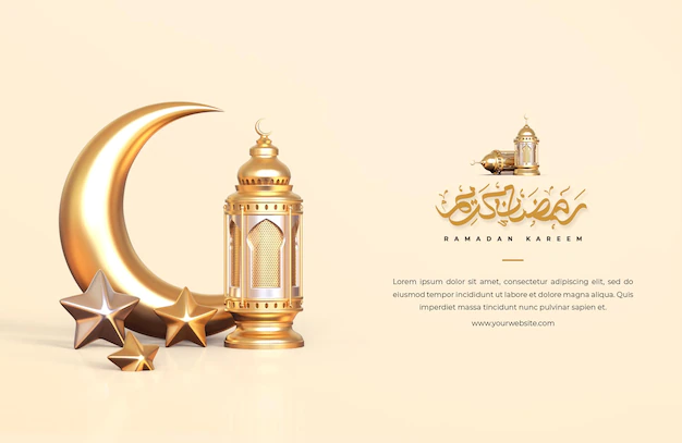 Free PSD | Islamic ramadan greeting background with 3d arabic lantern crescent moon and stars