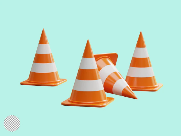 Free PSD | Isolate of realistic stacking of orange traffic warning cone for under construction maintenance attention and transportation concept by 3d render illustration