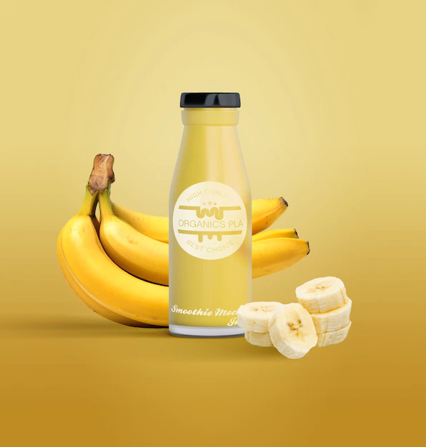 Free PSD | Isolated bottle of fruit juice and bananas