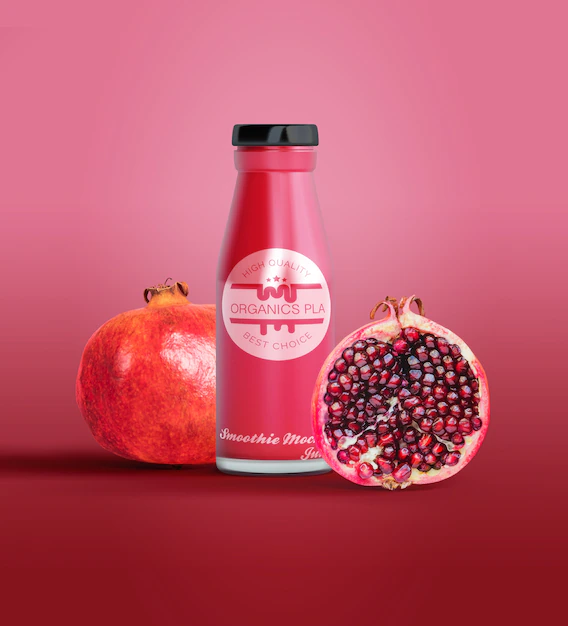 Free PSD | Isolated bottle of fruit juice and pomegranate