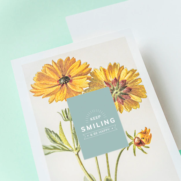 Free PSD | Keep smiling greeting card mockup