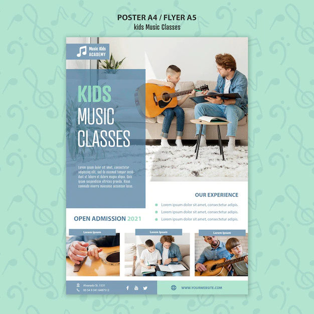 Free PSD | Kids music classes concept poster template