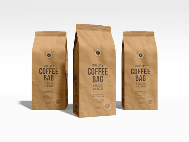 Free PSD | Kraft paper coffee bag branding mockup