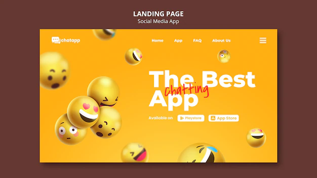 Free PSD | Landing page for social media chatting app with emojis