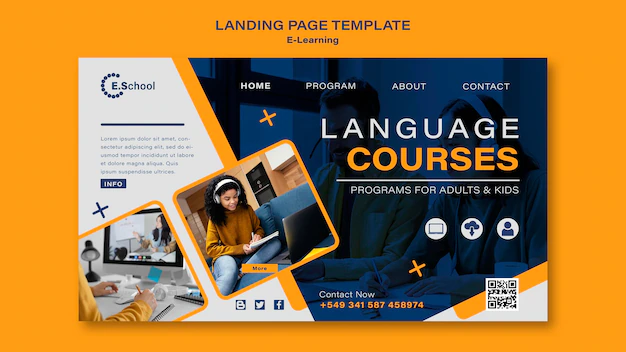 Free PSD | Language courses landing page template