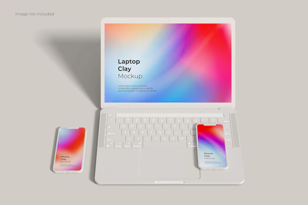 Free PSD | Laptop and smartphone clay mockup