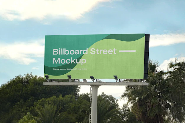 Free PSD | Large billboard mockup with palm trees
