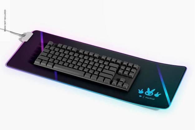 Free PSD | Large gaming mouse pad mockup with keyboard