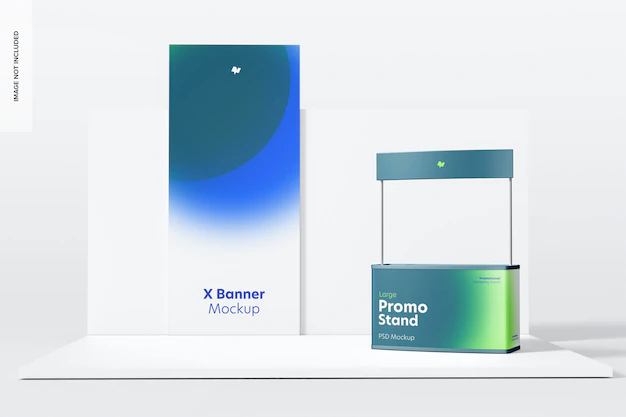 Free PSD | Large promo stand mockup, left view
