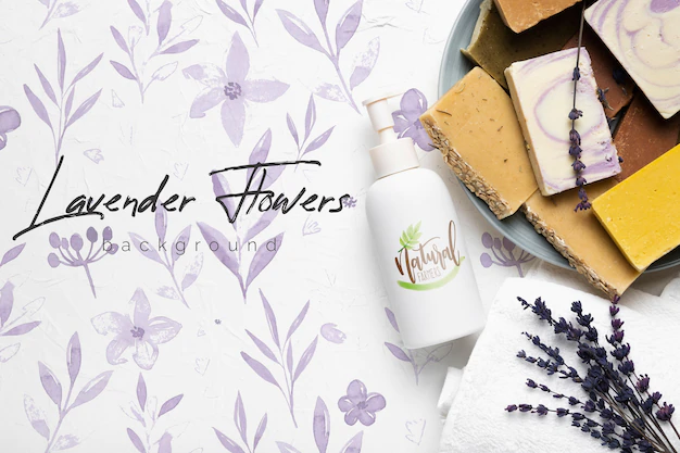 Free PSD | Lavender soap bars background with mock-up