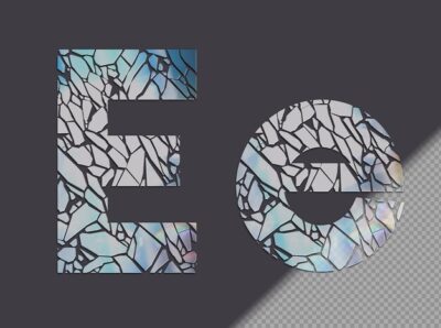 Free PSD | Letter e in upper and lower case made of glass shards