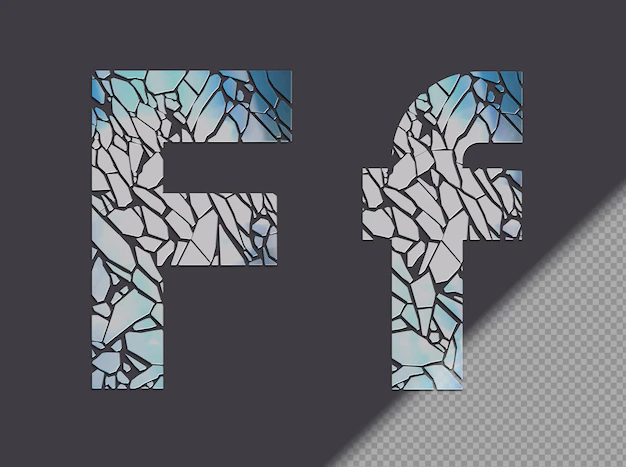 Free PSD | Letter f in upper and lower case made of glass shards