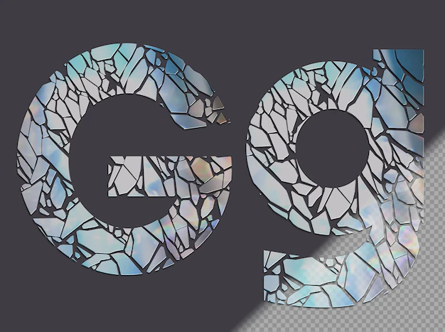 Free PSD | Letter g in upper and lower case made of glass shards