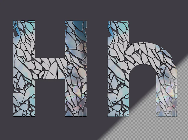Free PSD | Letter h in upper and lower case made of glass shards