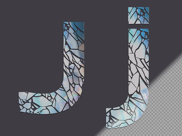 Free PSD | Letter j in upper and lower case made of glass shards