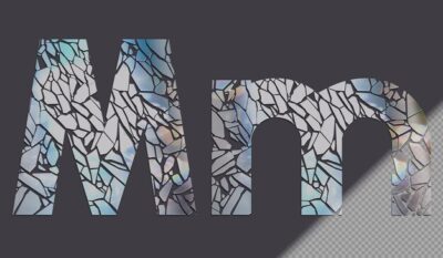 Free PSD | Letter m in upper and lower case made of glass shards