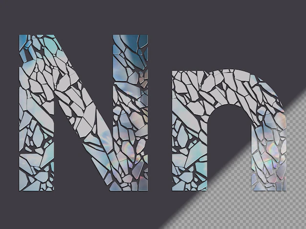 Free PSD | Letter n in upper and lower case made of glass shards