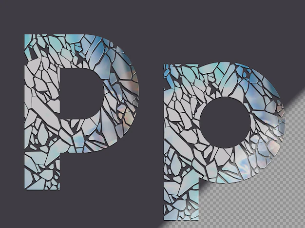 Free PSD | Letter p in upper and lower case made of glass shards