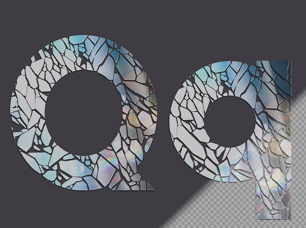 Free PSD | Letter q in upper and lower case made of glass shards