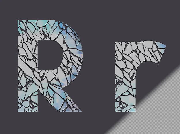 Free PSD | Letter r in upper and lower case made of glass shards