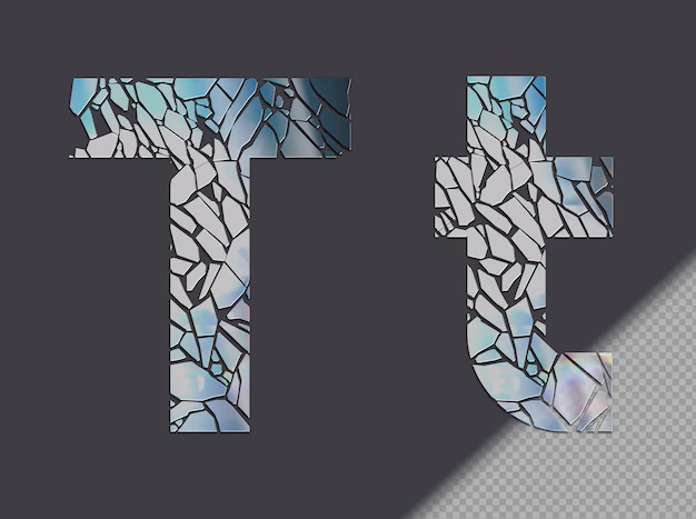 Free PSD | Letter t in upper and lower case made of glass shards