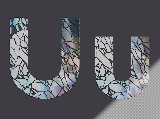 Free PSD | Letter u in upper and lower case made of glass shards