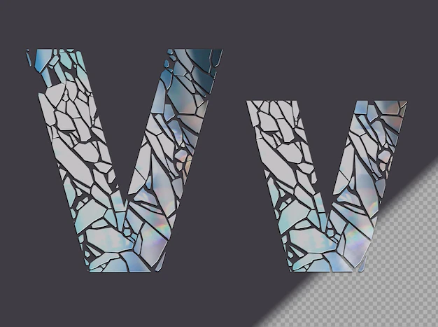 Free PSD | Letter v in upper and lower case made of glass shards