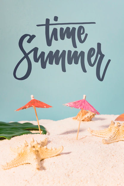 Free PSD | Lettering summer card with beach elements