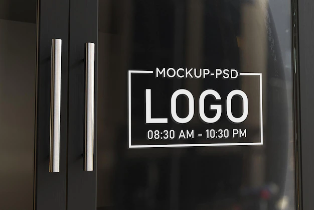 Free PSD | Logo mockup on the glass door