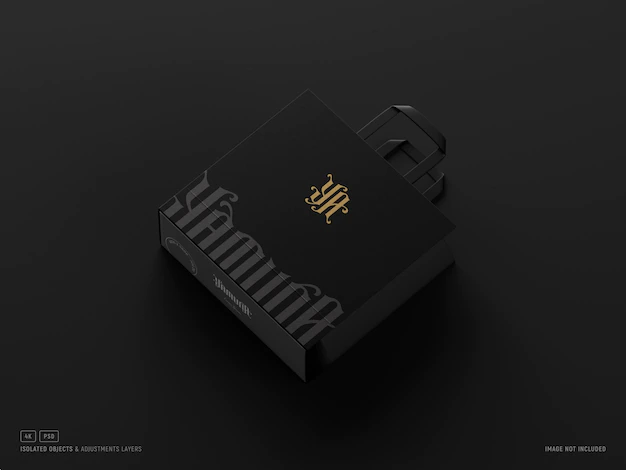 Free PSD | Luxury logo mockup on black shopping bag perspective view