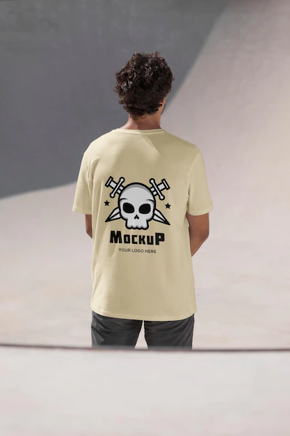 Free PSD | Male skateboarder with mock-up t-shirt
