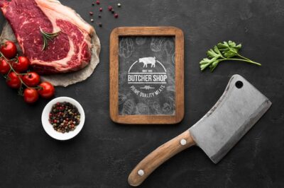 Free PSD | Meat products with chalkboard mock-up