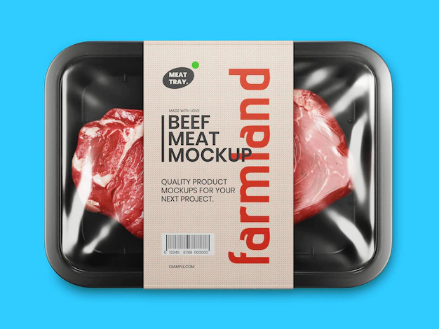 Free PSD | Meat tray packaging mockup template