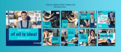 Free PSD | Mechanic social media posts template with photo