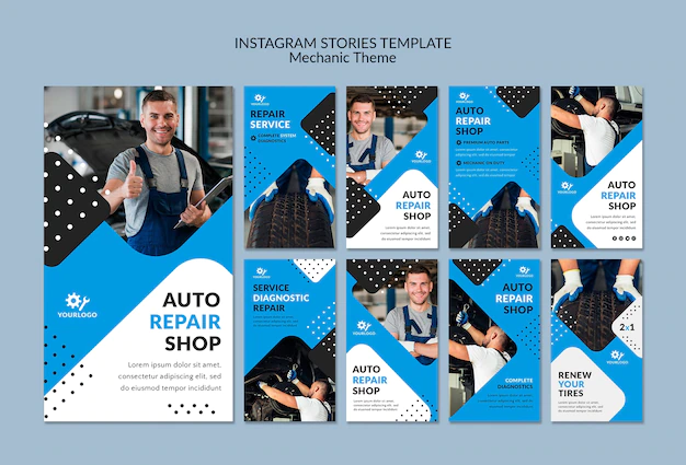Free PSD | Mechanic worker in showroom instagram stories