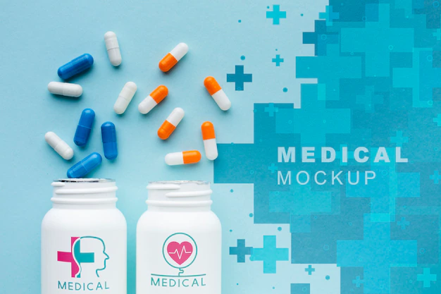 Free PSD | Medical capsules mock-up top view