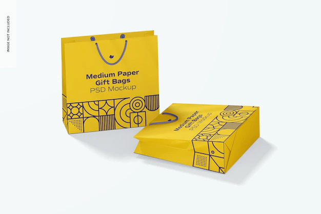 Free PSD | Medium paper gift bag with rope handle mockup, dropped