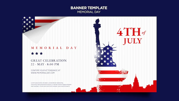 Free PSD | Memorial day banner template with flag