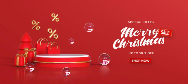 Free PSD | Merry christmas sale banner template with 3d christmas ornaments