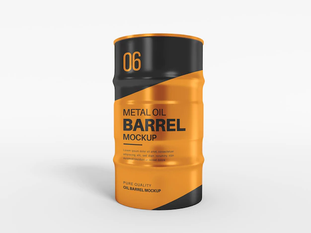 Free PSD | Metal oil barrel drum packaging mockup