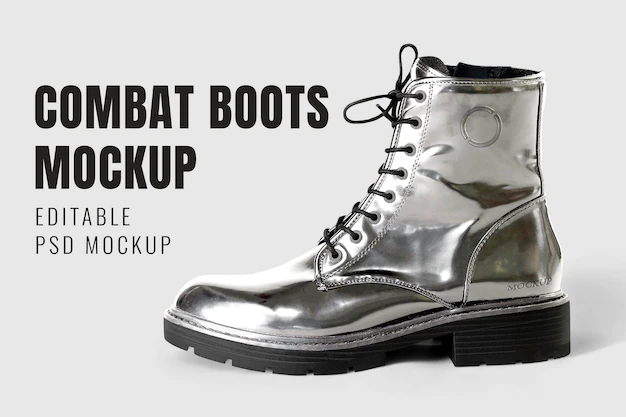Free PSD | Metallic ankle boots mockup psd grunge fashion