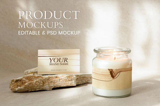 Free PSD | Minimal aromatic product mockup psd candle and business card
