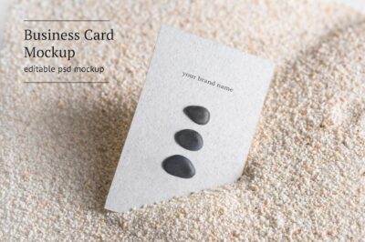 Free PSD | Minimal business card mockup psd with zen stones in wellness concept