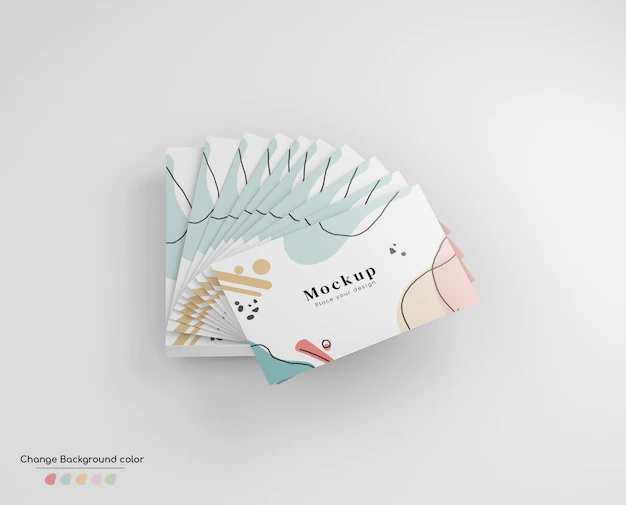 Free PSD | Minimal business visiting card mockup in hand fan disposition.