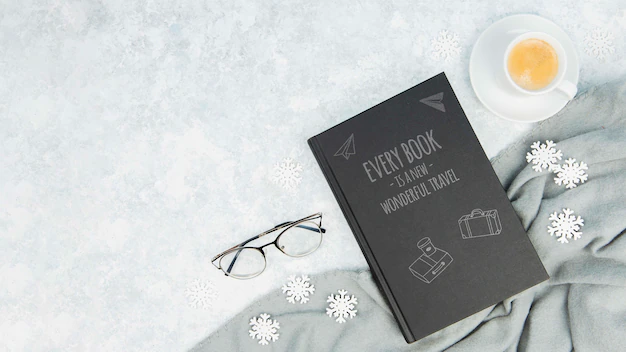 Free PSD | Minimalist book concept with glasses and cup of coffee