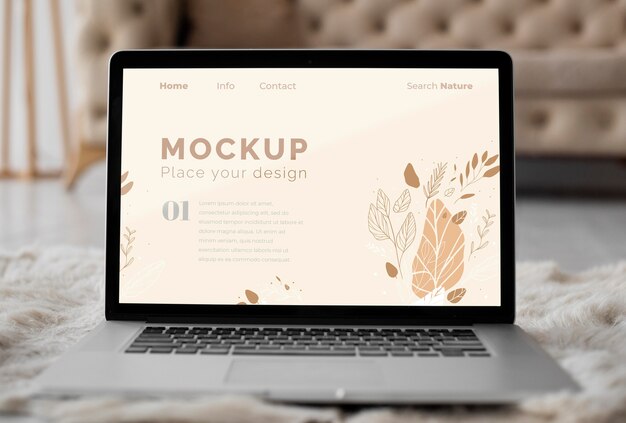 Free PSD | Mock up laptop in bedroom