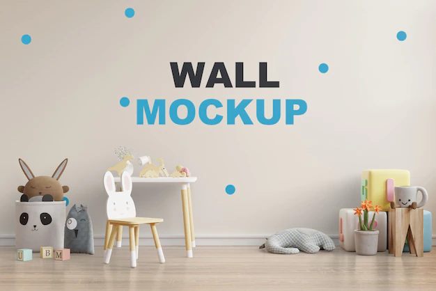 Free PSD | Mock up wall in the children's room 3d rendering