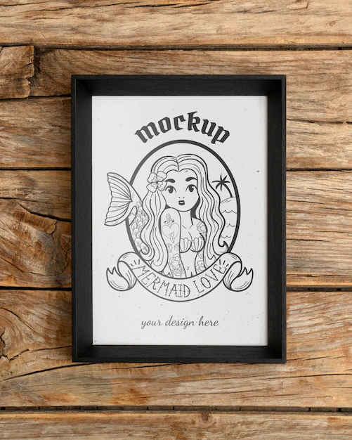 Free PSD | Mockup frame on wooden table