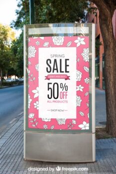 Free PSD | Mockup of billboard next to tree